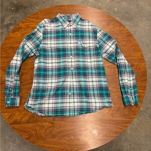 American Eagle Outfitters Teal and White Plaid Shirt